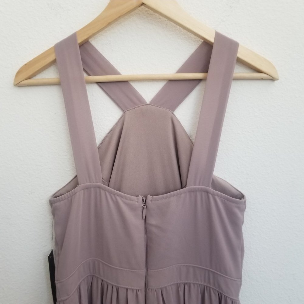 LULU'S Air of Romance Taupe Maxi Dress Gown Halter Neck Flowy Prom Wedding Med - Picture 6 of 9